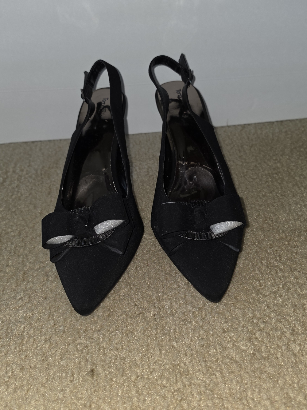 Black Bow Slingback Heels with Metallic Stiletto Size 12 - Picture 6 of 8